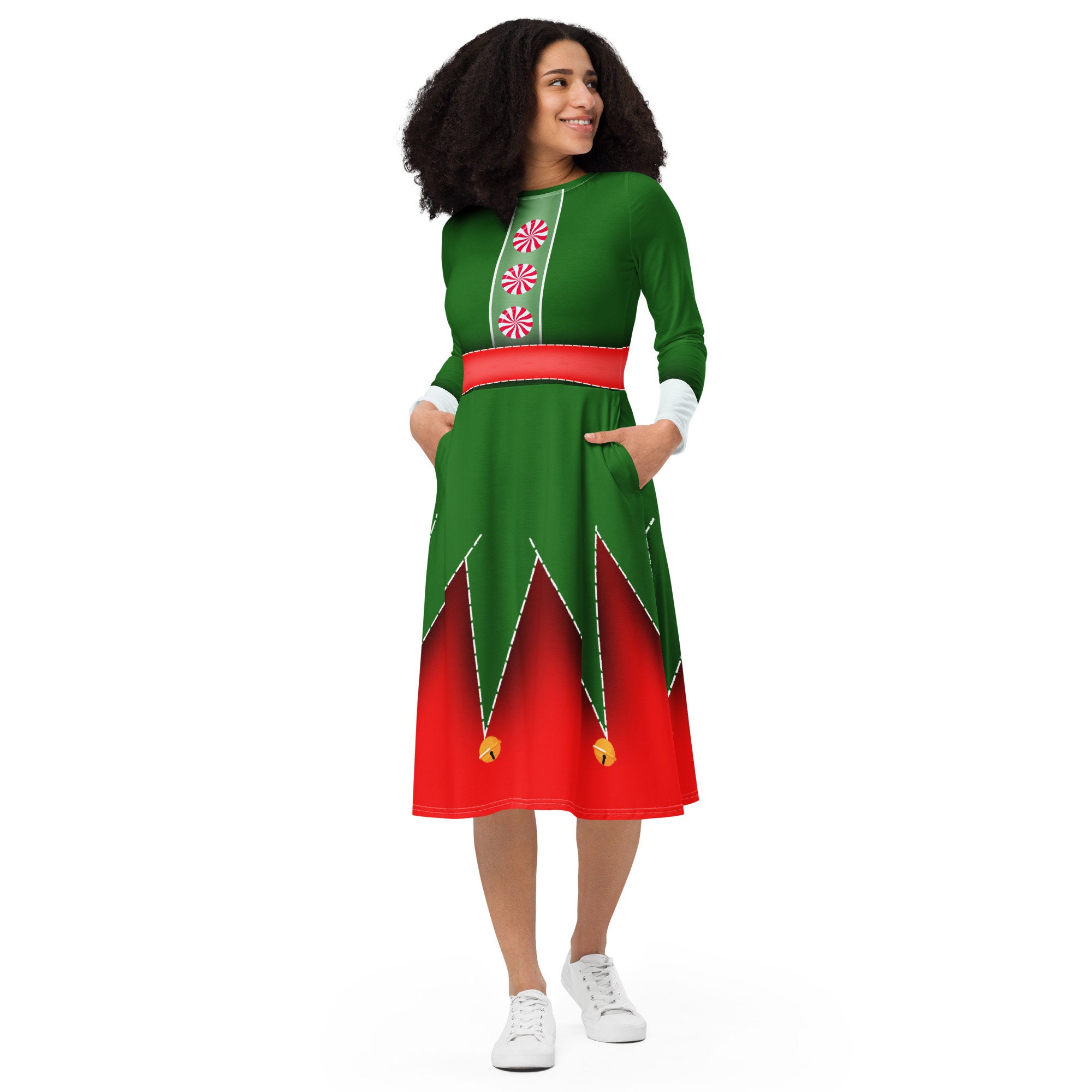 Weihnachtselfe langarm Midikleid