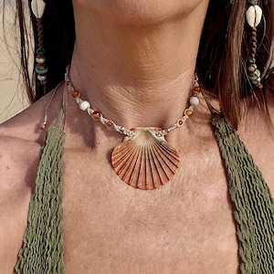 Handgefertigte Makramee-Halskette mit Muscheln, Boho-Strandschmuck, Muschelanhänger, Meeresschmuck, Meerjungfrauen-Choker