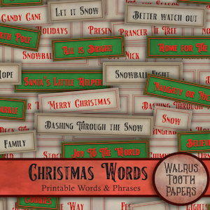 CHRISTMAS Words and Phrases! Junk Journal and scrapbook, printable digital download, DIY paper crafting collage sheet