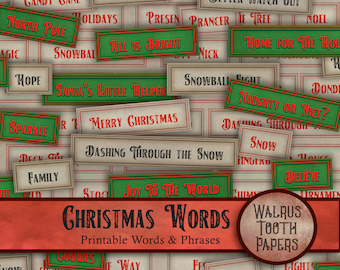 CHRISTMAS Words and Phrases! Junk Journal and scrapbook, printable digital download, DIY paper crafting collage sheet