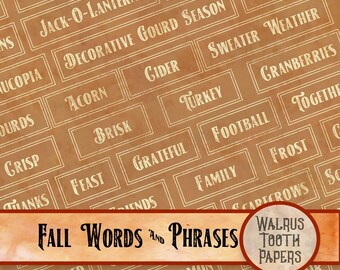 Fall Words and Phrases! Junk Journal and scrapbook printable digital download, DIY paper crafting collage sheet