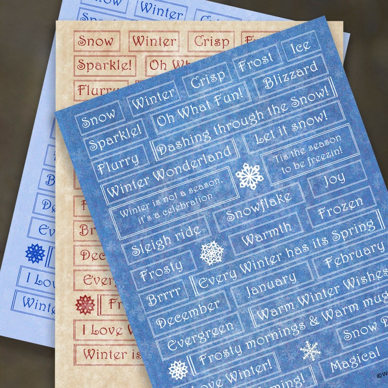 Winter Words And Phrases Junk Journal And Scrapbook Printable Etsy UK