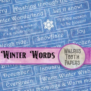 ¡Palabras y frases de invierno! Diario basura y scrapbook imprimible descarga digital, DIY papel artesanía hoja de collage