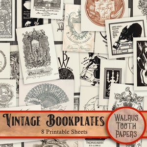 PRINTABLE VINTAGE BOOKPLATES, Instant Download, digital ephemera, scrapbook and junk journal paper,