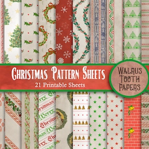Vintage CHRISTMAS PATTERN SHEETS Printable Ephemera, Instant Download, digital collage sheet, scrapbook and junk journal paper