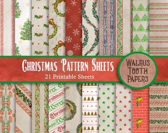 Vintage CHRISTMAS PATTERN SHEETS Printable Ephemera, Instant Download, digital collage sheet, scrapbook and junk journal paper