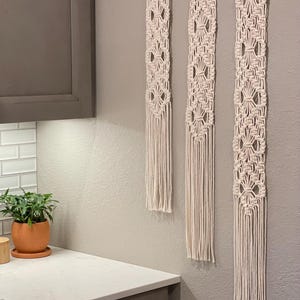 B de Artiste - Narrow Macrame Wall Hanging Boho Diamond Decor available in colors or natural ivory