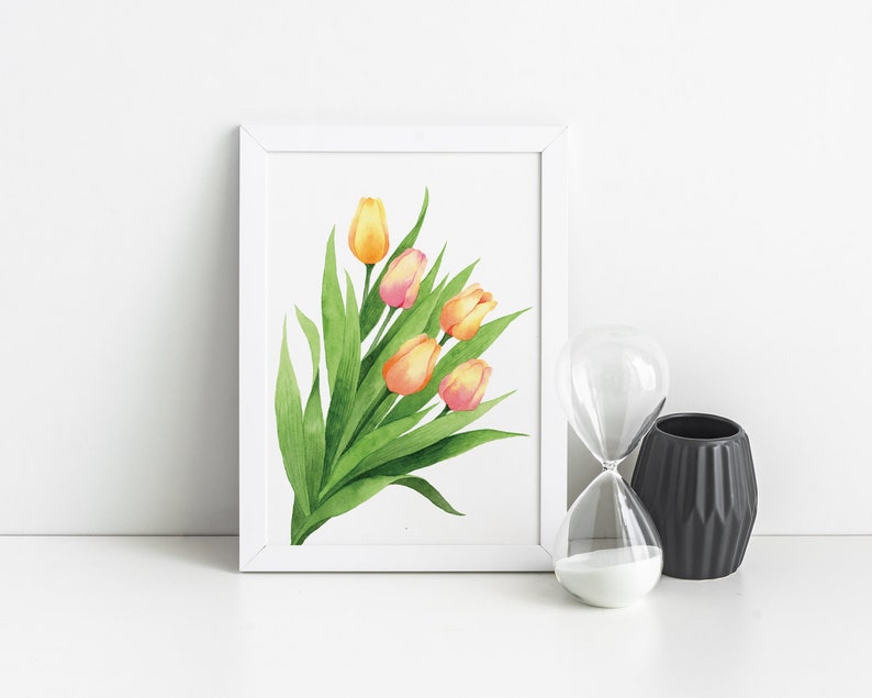 Wall Art Print Watercolor Painting Watercolor Flower Tulips