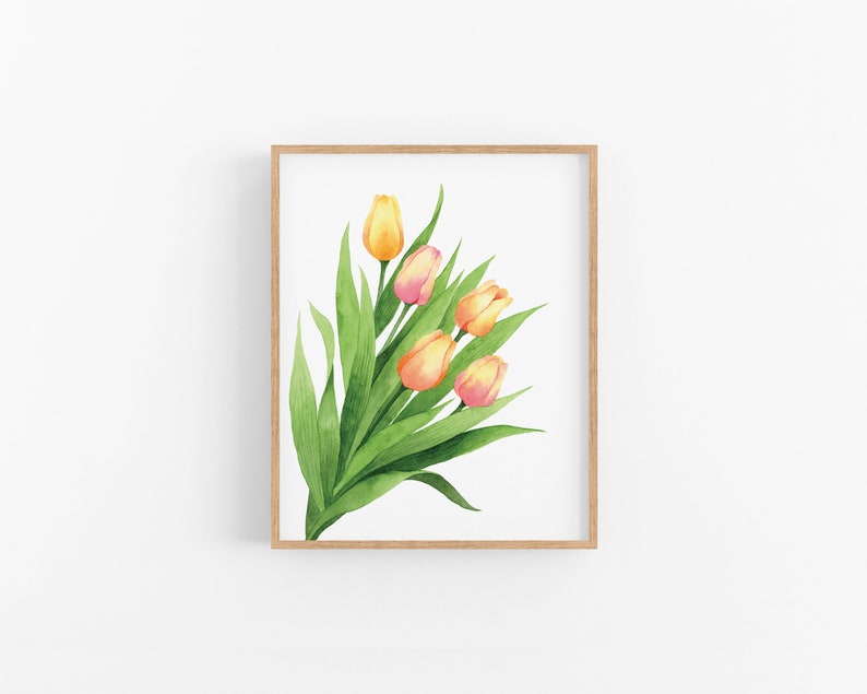 Wall Art Print Watercolor Painting Watercolor Flower Tulips