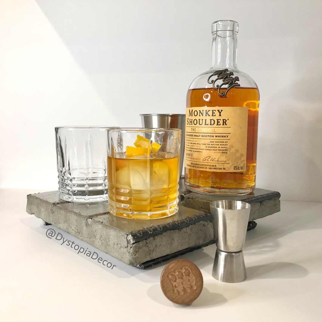 Industrial Liquor Bottle Display Stand, Tiered Concrete Product Display