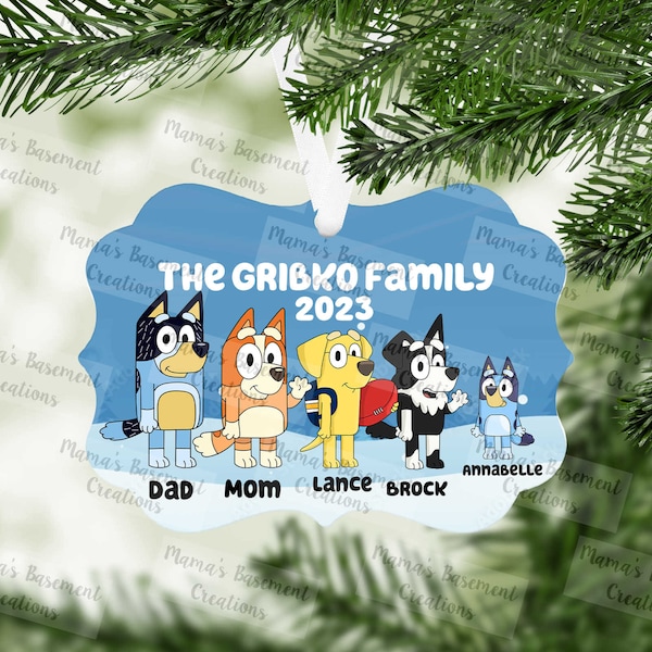 Blue Dog Character Family Ornament, girls ornaments, boys ornaments, Christmas ornaments, Christmas tree, family ornament, kids ornament
