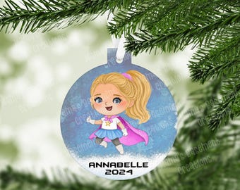 Personalized Female Super Hero Ornaments, girls ornaments, christmas ornament, christmas tree, family ornament, kids ornament