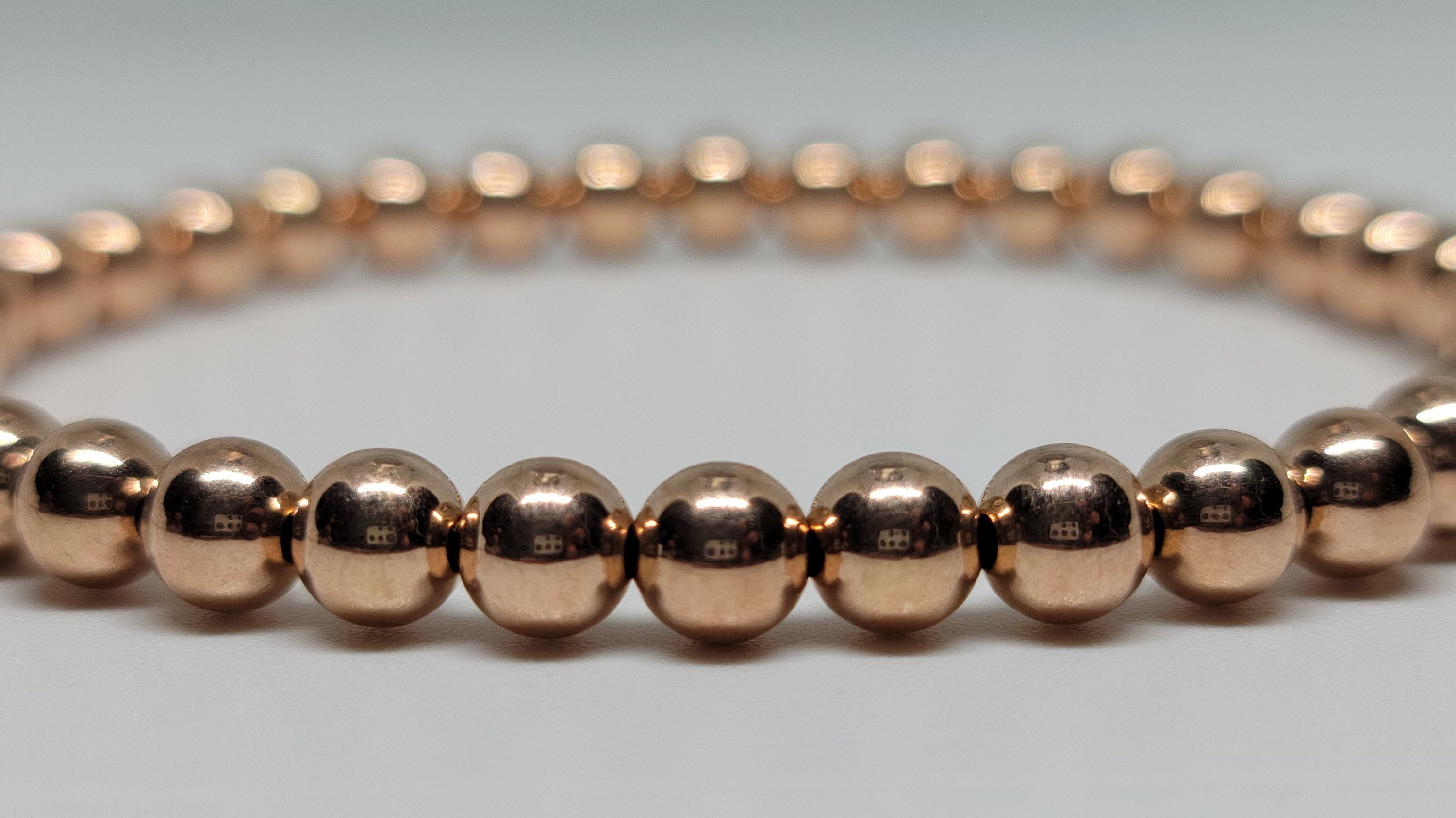 14K Solid Rose Gold Beaded 5mm Stretch Bracelet Rose Gold Etsy