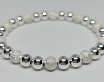 Solide Sterling Silber 6 MM Stardust Perlen elastische Armband | Sterling Silber Armband | Stardust Perlen Armband | Silber Stretch Armband