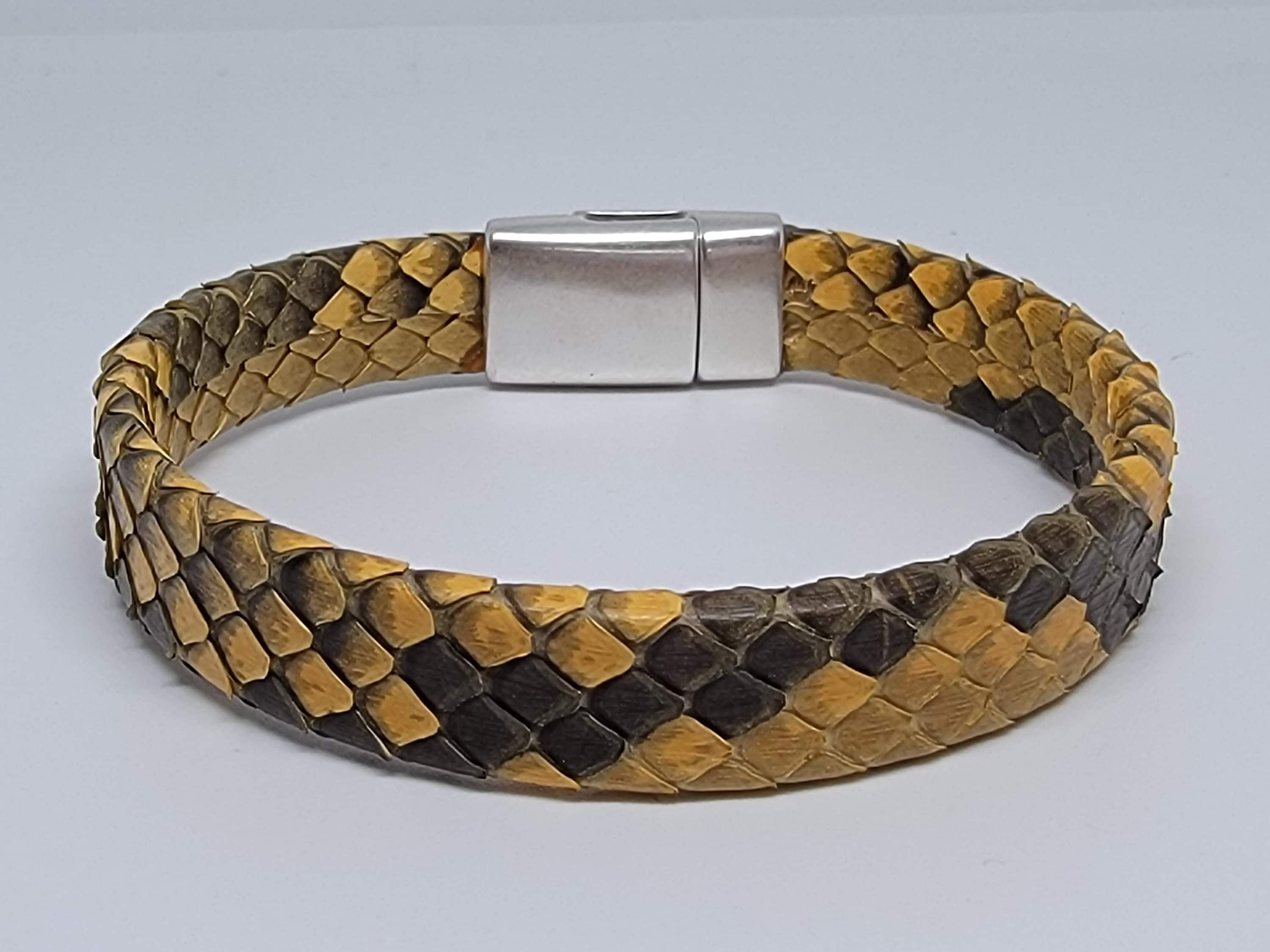 Ursul U-Turn Revolution Black Python Leather Bracelet - Gold, S
