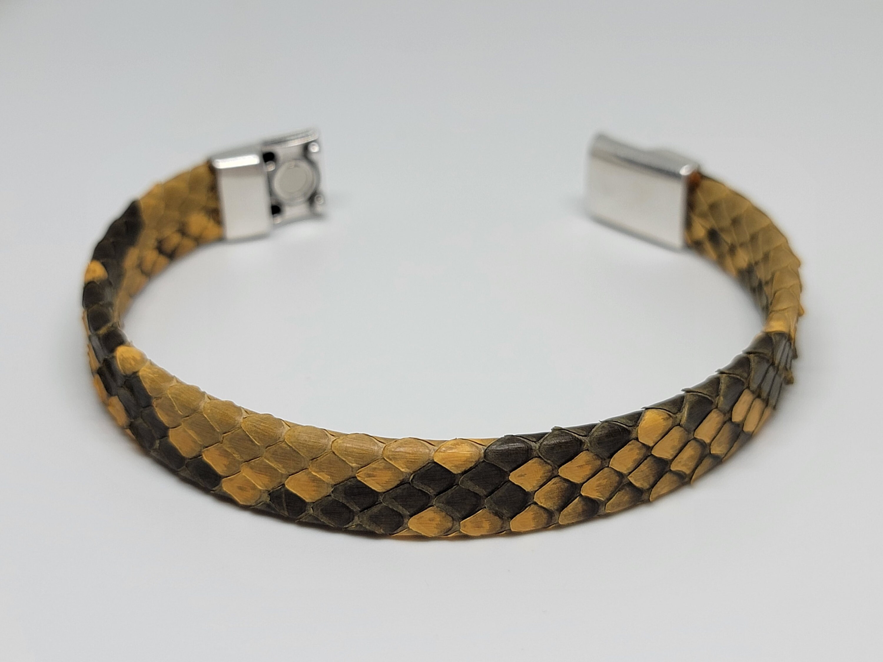 Snakeskin Bracelet Leather Yellow Gold 10mm Flat Magnetic Bracelet