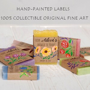 Hand-Painted Floral soap shower favors Mini hand-painted soaps Flower soap party favors Personalized soap shower favors Wedding soap favors