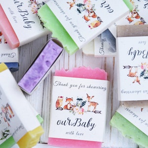 Bomboniere per sapone per baby shower nel bosco Bomboniere per sapone per baby shower Bomboniere per doccia in foresta personalizzate Bomboniere per doccia con sapone per animali della foresta Grazie regalo sapone