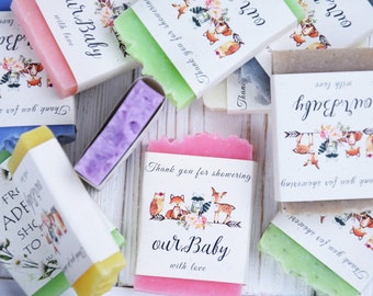 Woodland baby shower soap favors Baby shower soap favors Custom forest shower favors Forest animal soap shower favors Thank you gift soap