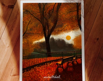 Illustration du Parc La Fontaine de Montréal, affiche en 4 formats différents, impression d&#39;art