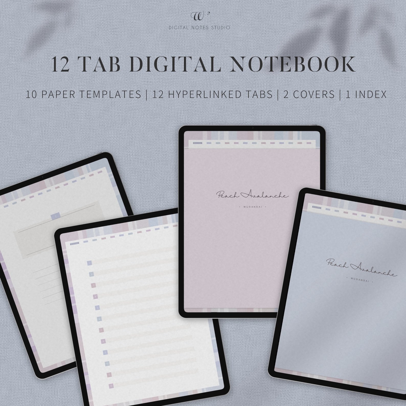 Digital Notebook, 12 Hyperlinked Tabs for Goodnotes Notability, Digital