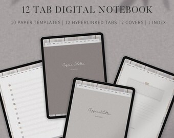 Digitaal notitieblok met 12 tabbladen: GoodNotes Notability-sjabloon (pdf)