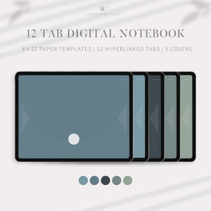 Landscape Digital Notebook, 12 Tab Hyperlinked PDF for GoodNotes Notability, EverydayBullet Journal, Blank, Cornell, iPad,  Ocean Deep