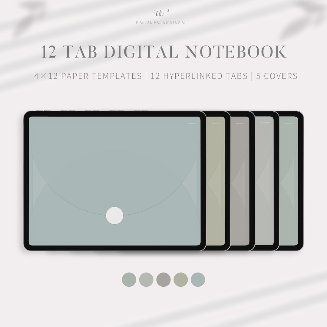 Landscape Digital Notebook, 12 Tab Hyperlinked PDF for GoodNotes ...