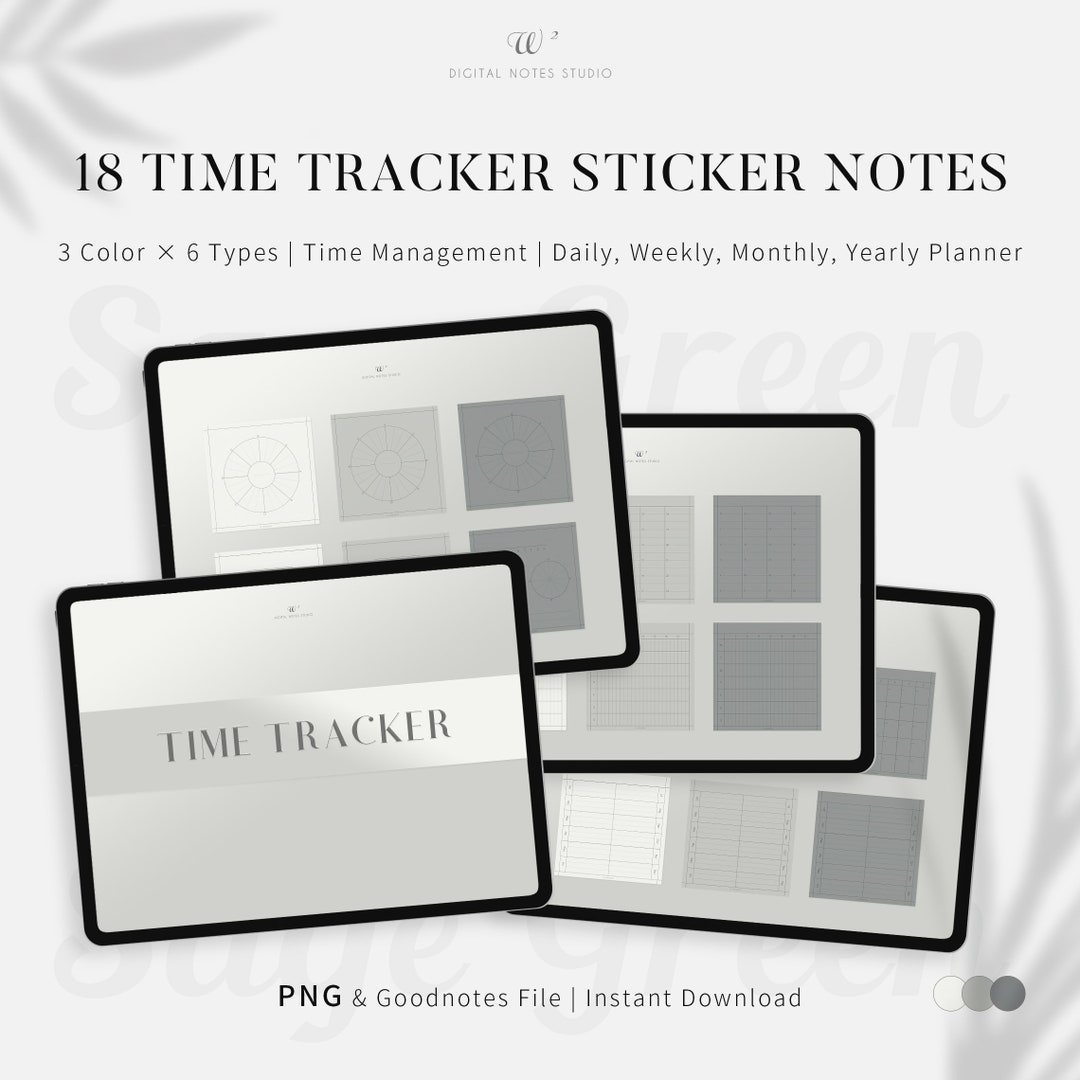 Time Sticker Pg Sage Green Digital Time Tracker Stickers: Goodnotes Planner (PNG ...