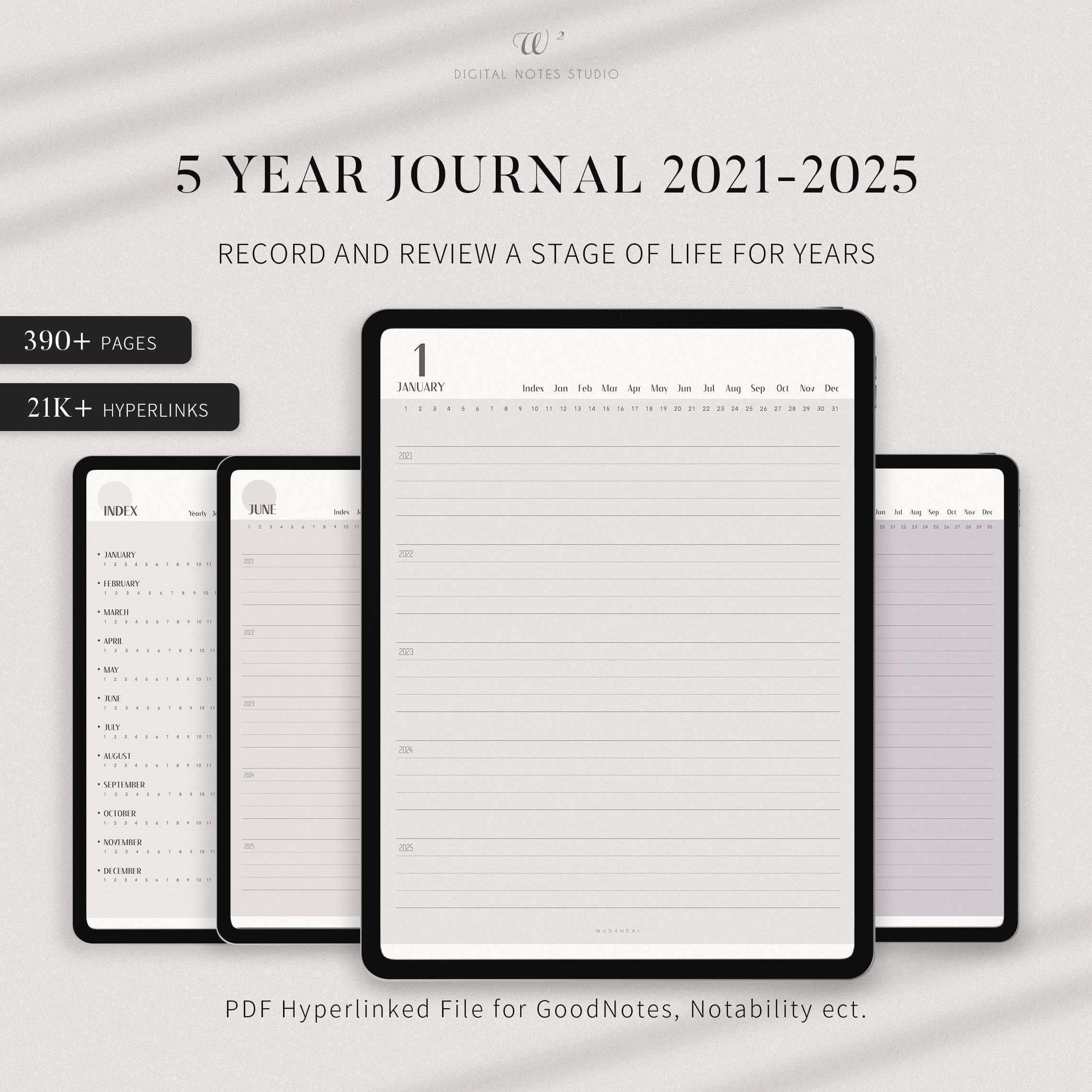 Digital 5 Year Journal, Digital Planner iPad Portrait Diary 20212025