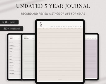 Undated Digital 5 Year Journal, Digital Planner Ipad Portrait Diary, Daily Agenda, Goodnotes Notability, Gratitude