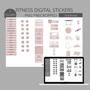 Cyfrowe naklejki do ćwiczeń fitness dla użytkowników Goodnotes | Naklejki Goodnotes | Cyfrowe naklejki do planowania | Planer iPada | Naklejki wstępnie przycięte