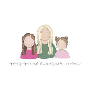 Portrait de famille personnalisé, portrait de famille minimaliste, portrait de dessin animé mignon, illustration de famille, cadeaux personnalisables pour un ami, oeuvre d'art à imprimer