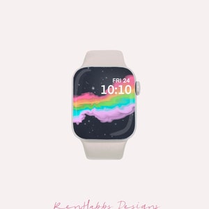 Söt regnbågsmoln-smartklocka-bakgrund, kawaii minimalistisk urtavla-bakgrund, himmelskt smartklocka-tema, FitBit Samsung Apple Garmin