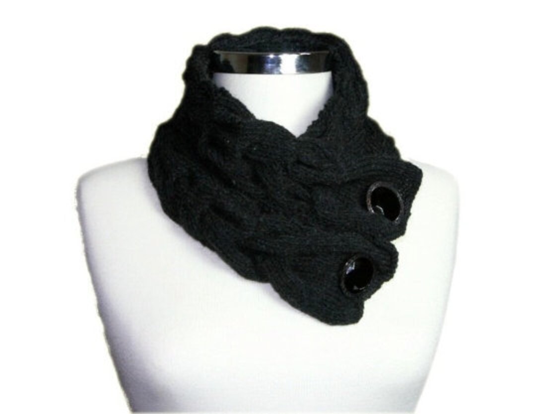 Charcoal Grey Neck Warmer Scarf Cable Knit With Gray Black Buttons ...