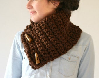 Brown Neckwarmer with Buttons - Crochet Cowl - Snood - Christmas Gift - Women Teens Accessories - Autumn Winter Fashion