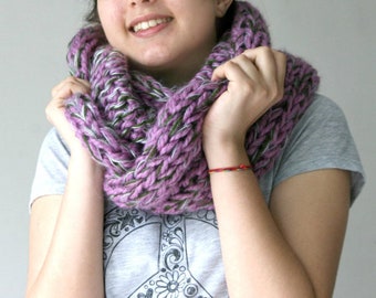 Chunky Infinity Scarf Knit in Purple - Circle Scarf - Cowl - Neckwarmer - Wrap - Spring Fall Winter Fashion - Women Teens Accessories