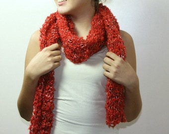 Knit Red Scarf - Christmas Gift - Scarflette - Soft Wrap - Fall Winter Fashion - Women Teens Accessories