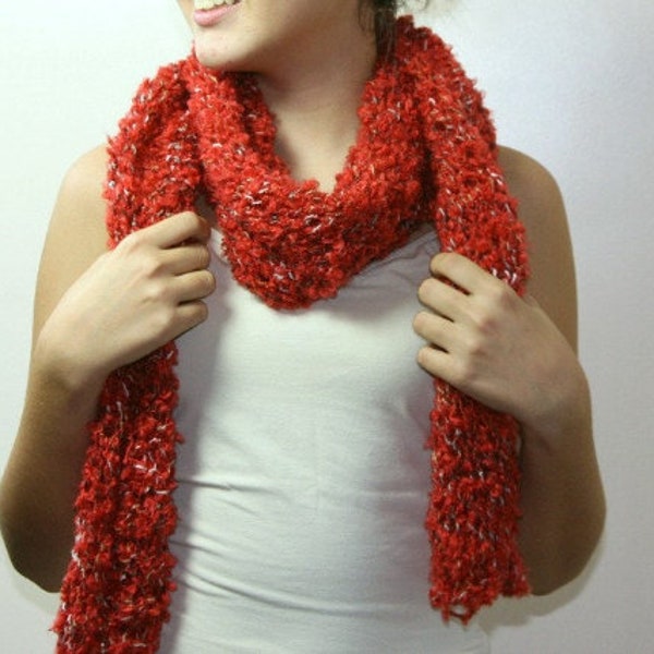 Knit Red Scarf - Christmas Gift - Scarflette - Soft Wrap - Fall Winter Fashion - Women Teens Accessories