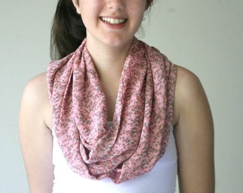 Floral Infinity Scarf in Dusty Pink - Loop Scarf - Circle Scarf - Spring Summer Fall Winter Fashion - Women Teens Accessories