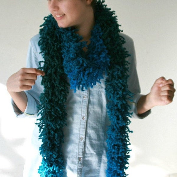 Chunky Knit Long Scarf Teal Blue and Green  - Fall Winter Fashion - Women Teens Accessories - Wrap - Cowl