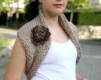 Chunky Cowl in Brown and Beige - Capelet -  Womens Wrap - Neckwarmer - Spring Fall Winter Fashion - Women Accessories