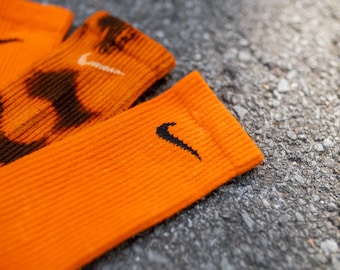 Nike Tie Dye Solid Orange + Smoke and Flames Reverse Dyed Socks | 1 PAIR | MIX & MATCH Available | Nike Tie Dye Vintage