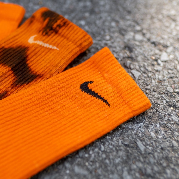 Nike Tie Dye Solid Orange + Smoke and Flames Reverse Dyed Socks | 1 PAIR | MIX & MATCH Available | Nike Tie Dye Vintage