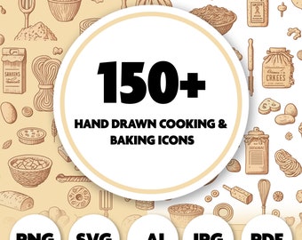 Cooking & Bakery icon set/Cooking illustration/Food clip art/Hand drawn line icons/Kitchenware digital stickers PNG/Bakery
