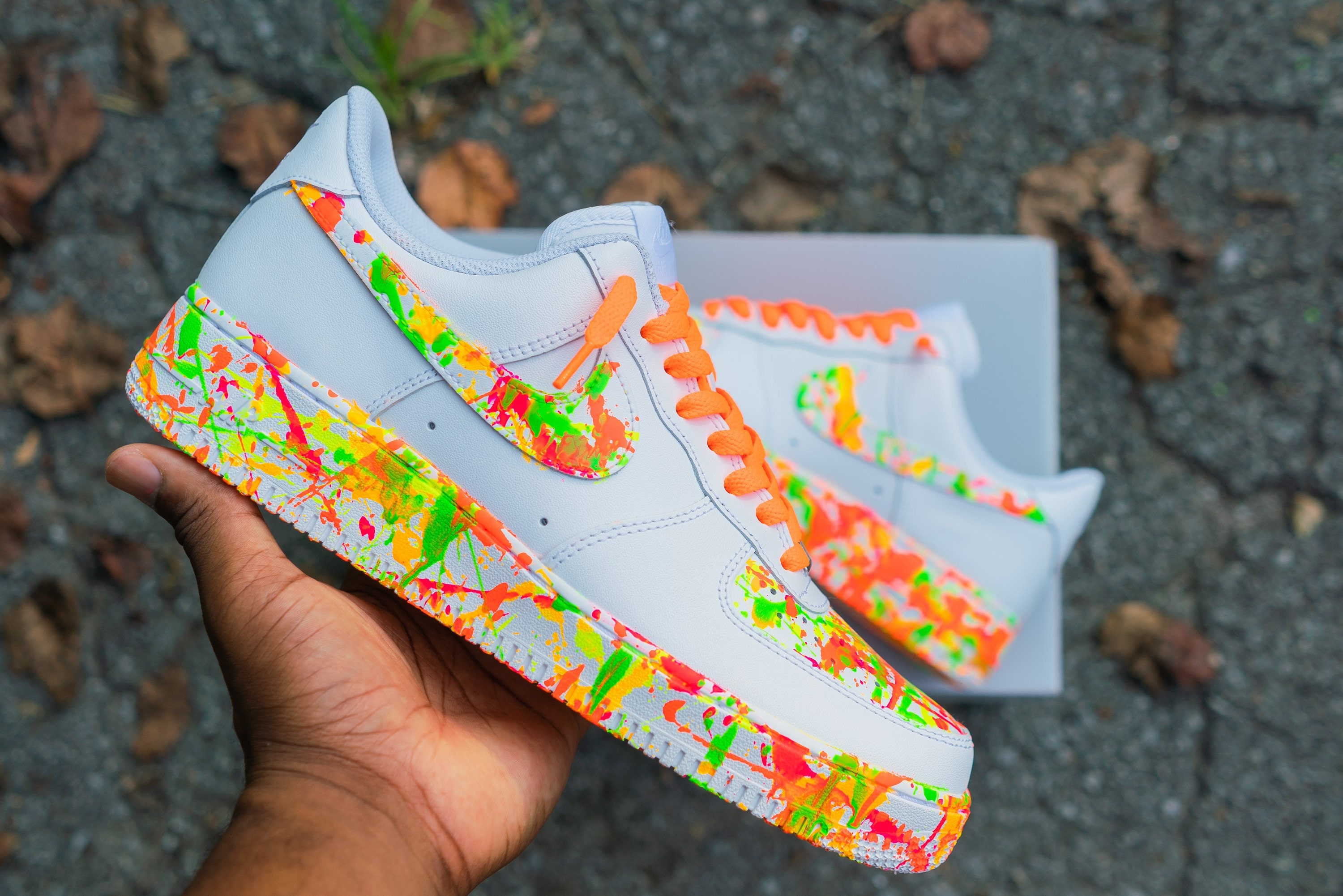 Nike Air Force 1 Custom Explosive Neon ? Splatter Graffiti Black Shoes Mens