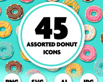 Assorted Donut Vector Icon Set/Donut illustration/Food clip art/Digital stickers PNG/Sweets