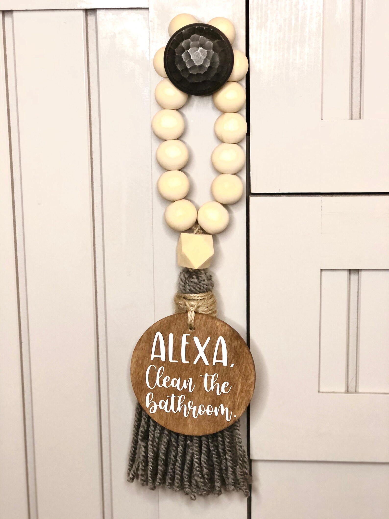 Farmhouse wood door knob hanger wood bead door hanger with Etsy