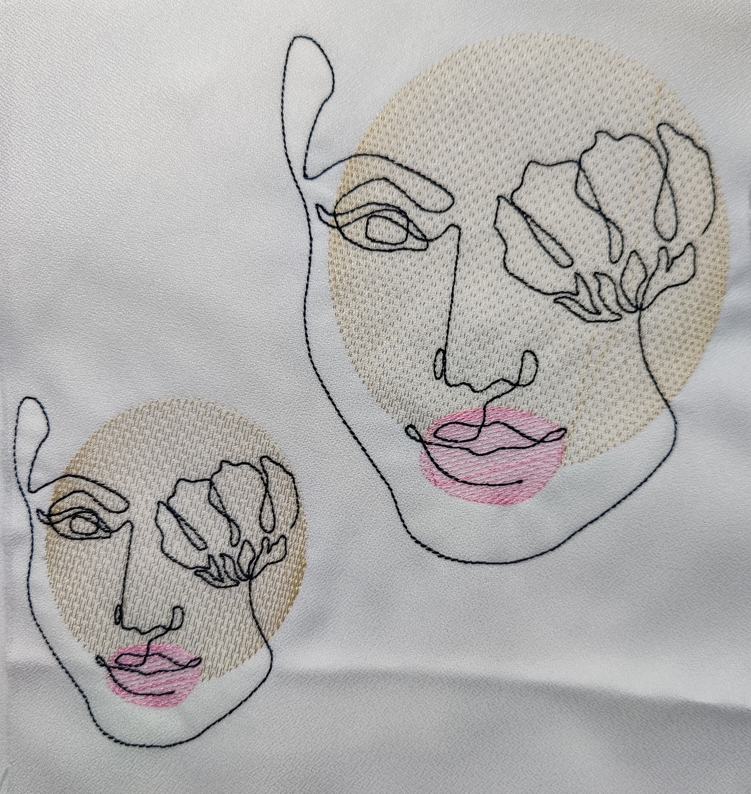 【CPGN STUDIO】Minimal face Art Line Embroidery Short Sleeve Continuous Line Embroidery Design, Woman's Face Sketch