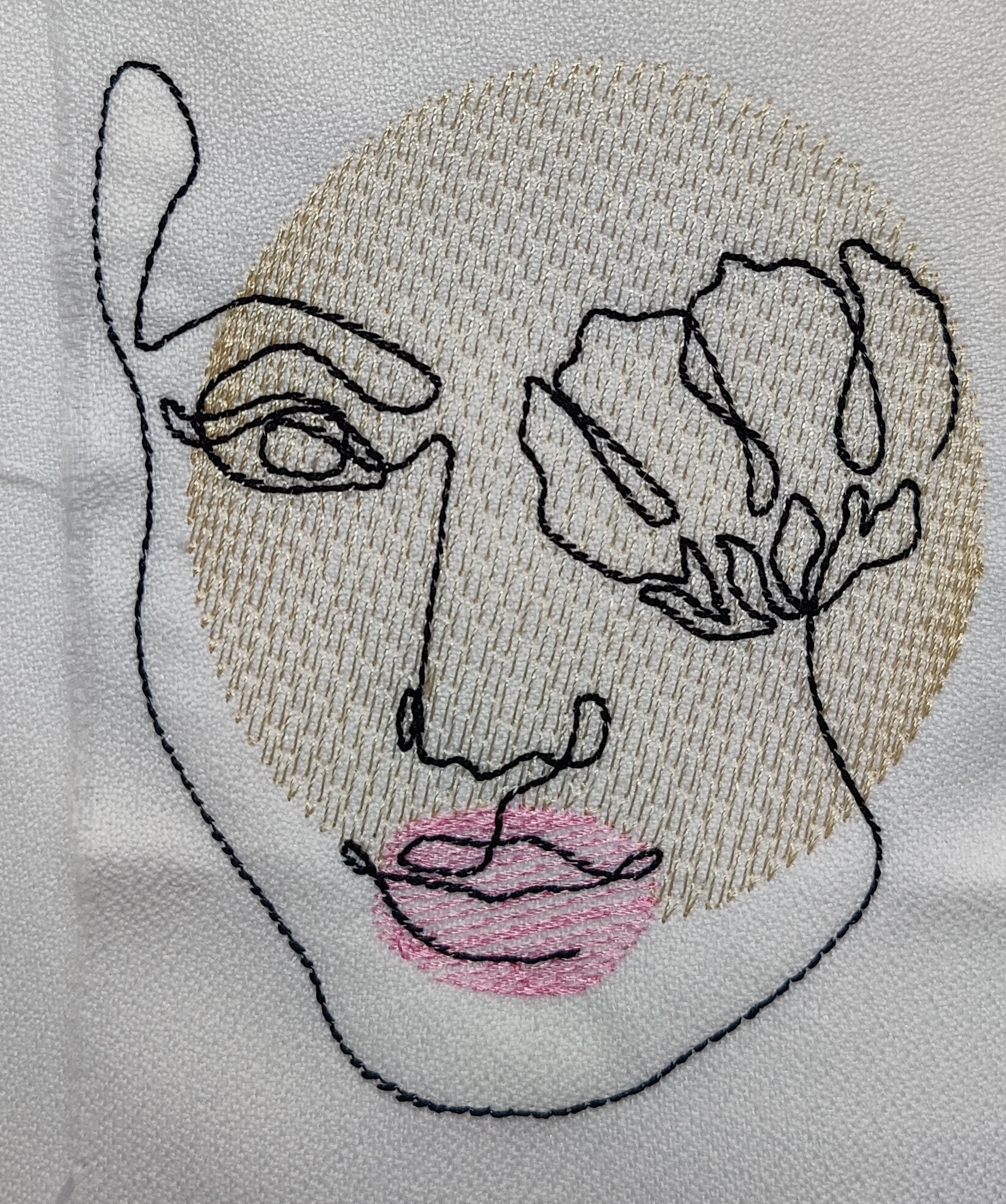 【CPGN STUDIO】Minimal face Art Line Embroidery Short Sleeve Continuous Line Embroidery Design, Woman's Face Sketch